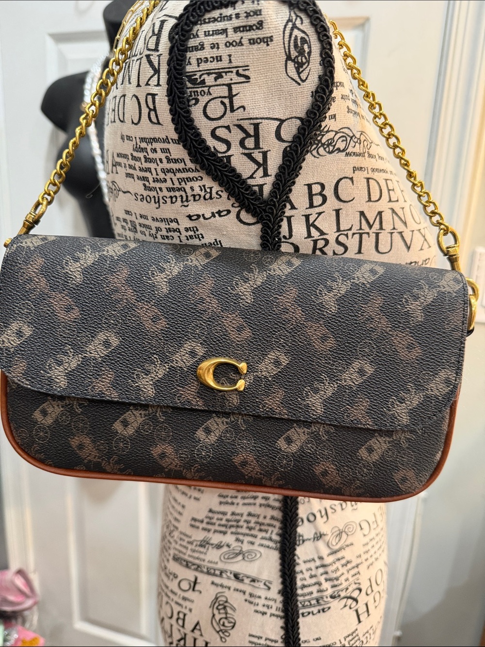 Signature Convertible Shoulder Bag in Brown and Black with Gold Hardware‎